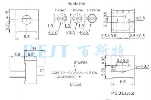 精密電位器JML3386PL(3-5-8)參考圖紙 精密電位器JML3386PL(3-5-8)參考圖紙