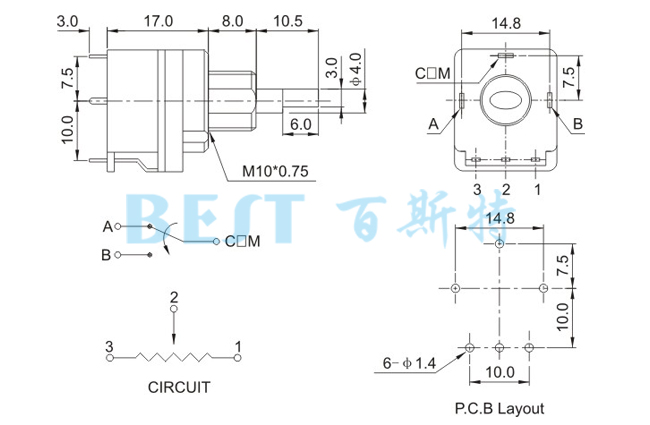 電位器RI171PS參考圖紙 電位器RI171PS參考圖紙